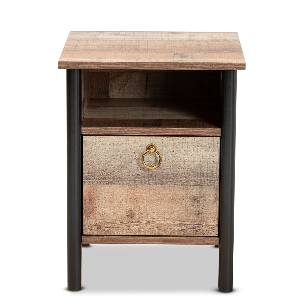 Baxton Studio Vaughan Modern And Contemporary Two-Tone Rustic Oak Brown And Black Finished Wood Nightstand