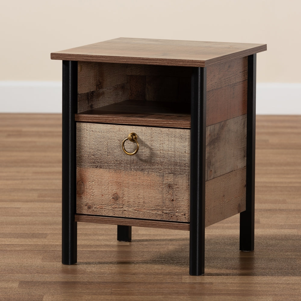 Baxton Studio Vaughan Modern And Contemporary Two-Tone Rustic Oak Brown And Black Finished Wood Nightstand