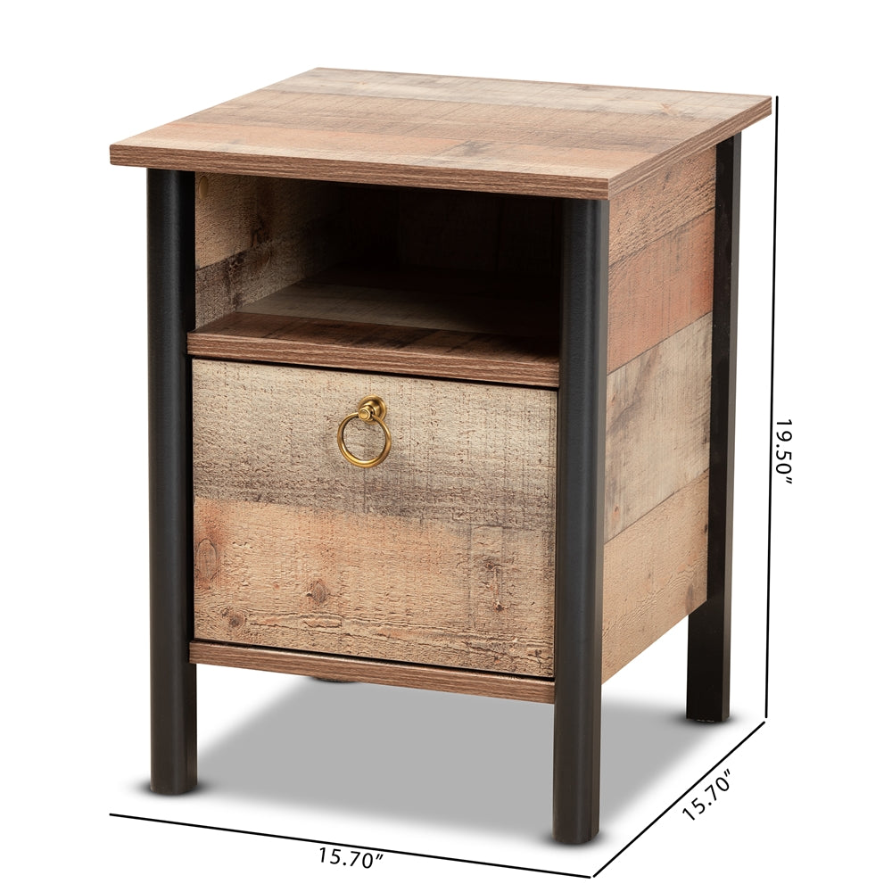 Baxton Studio Vaughan Modern And Contemporary Two-Tone Rustic Oak Brown And Black Finished Wood Nightstand