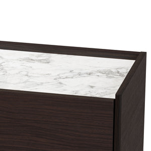 Baxton Studio Walker Modern And Contemporary Dark Brown And Gold Finished Wood Shoe Cabinet With Faux Marble Top