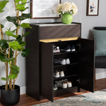 Load image into Gallery viewer, BAXTON STUDIO WALKER MODERN AND CONTEMPORARY DARK BROWN AND GOLD FINISHED WOOD SHOE CABINET WITH FAUX MARBLE TOP
