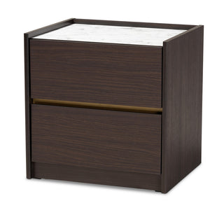 Baxton Studio Walker Modern and Contemporary Finished Wood Nightstand with Faux Marble Top