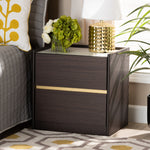 Load image into Gallery viewer, BAXTON STUDIO WALKER MODERN AND CONTEMPORARY DARK BROWN AND GOLD FINISHED WOOD NIGHTSTAND WITH FAUX MARBLE TOP
