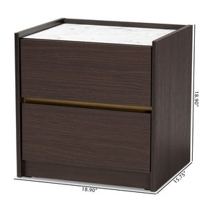 Baxton Studio Walker Modern And Contemporary Dark Brown And Gold Finished Wood Nightstand With Faux Marble Top