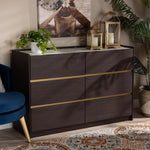 Load image into Gallery viewer, BAXTON STUDIO WALKER MODERN AND CONTEMPORARY DARK BROWN AND GOLD FINISHED WOOD 6-DRAWER DRESSER WITH FAUX MARBLE TOP
