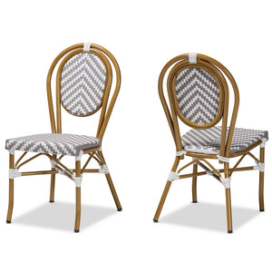 Baxton Studio Alaire Classic French Indoor And Outdoor Grey And White Bamboo Style Stackable 2-Piece Bistro Dining Chair Set