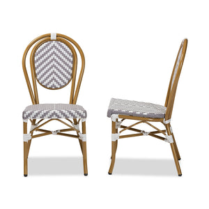 Baxton Studio Alaire Classic French Indoor And Outdoor Grey And White Bamboo Style Stackable 2-Piece Bistro Dining Chair Set