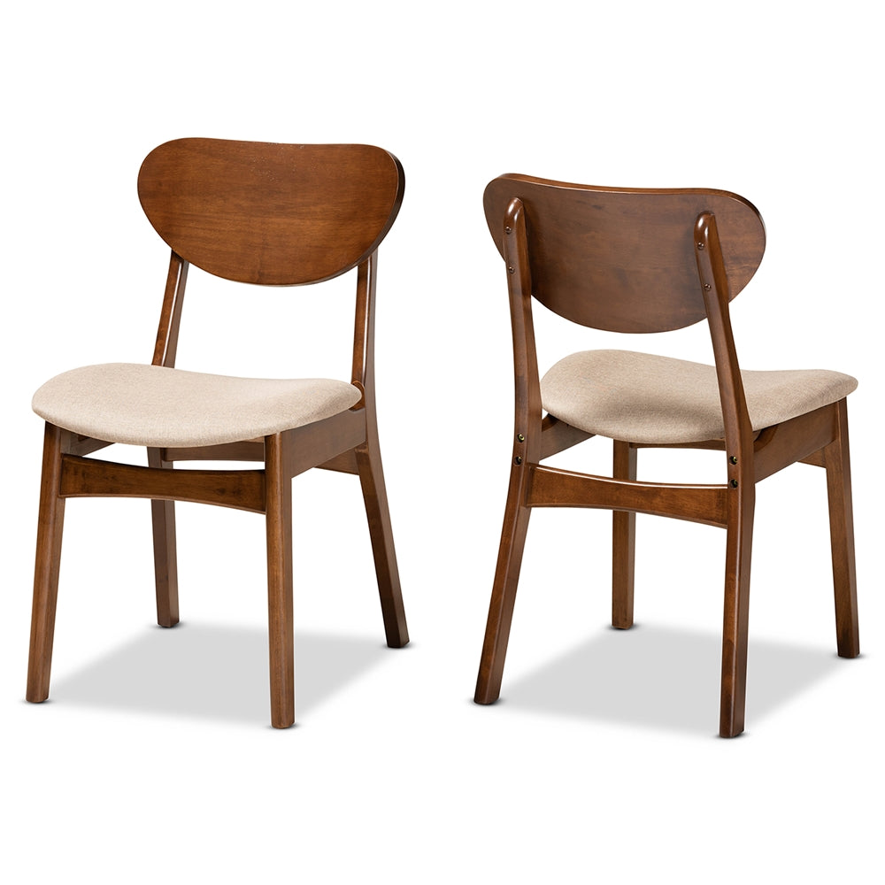 Baxton Studio Katya Mid-Century Modern Sand Fabric Upholstered And Walnut Brown Finished Wood 2-Piece Dining Chair Set