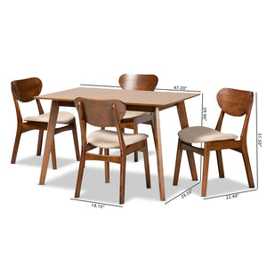 Baxton Studio Katya Mid-Century Modern Sand Fabric Upholstered And Walnut Brown Finished Wood 5-Piece Dining Set