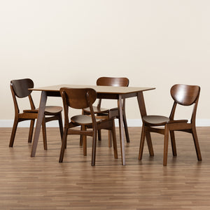 Baxton Studio Katya Mid-Century Modern Walnut Brown Finished Wood 5-Piece Dining Set