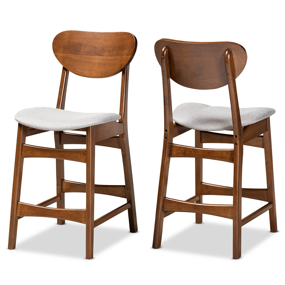 Baxton Studio Katya Mid-Century Modern Fabric Upholstered and Finished Wood 2-Piece Counter Stool Set