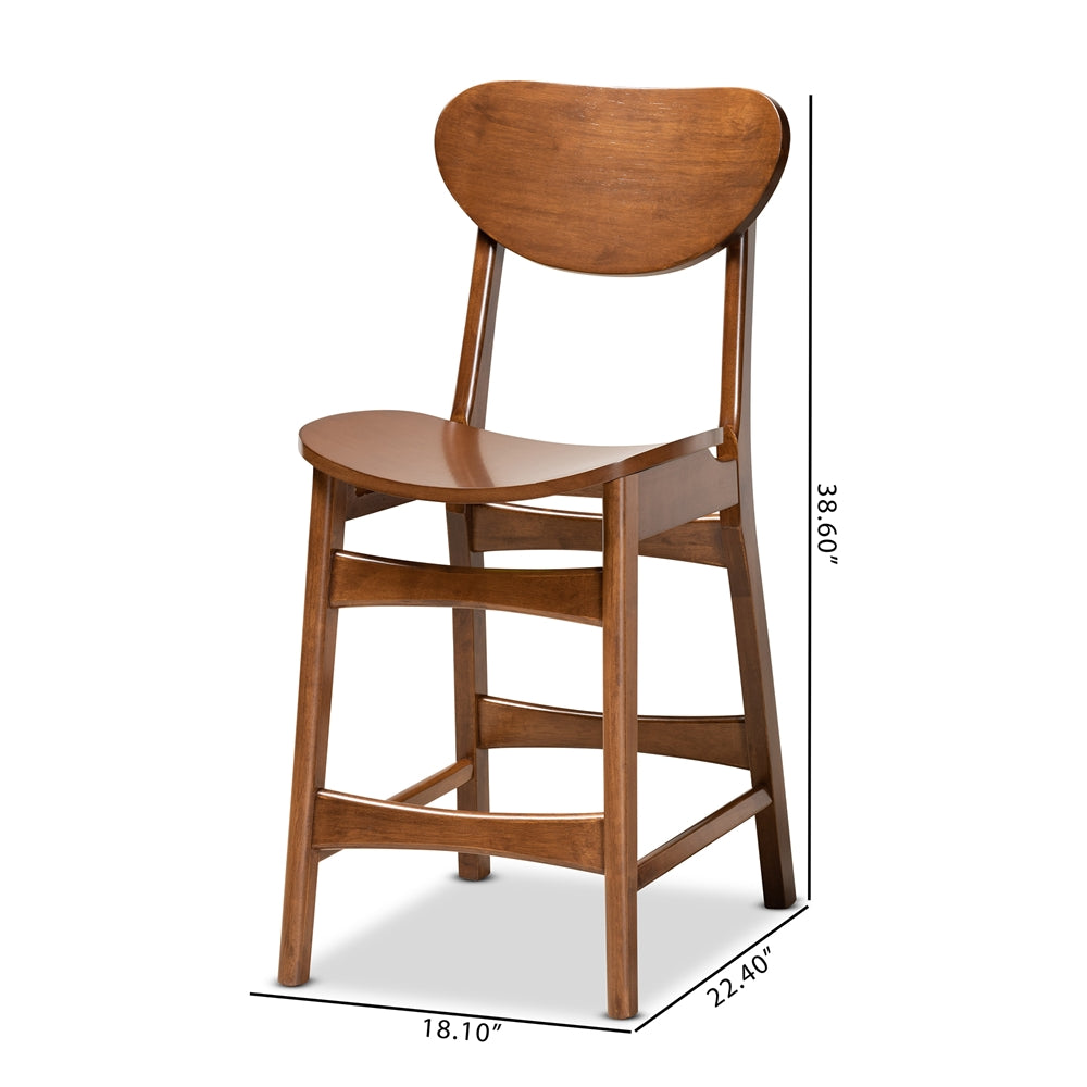 Baxton Studio Katya Mid-Century Modern Walnut Brown Finished Wood 2-Piece Counter Stool Set