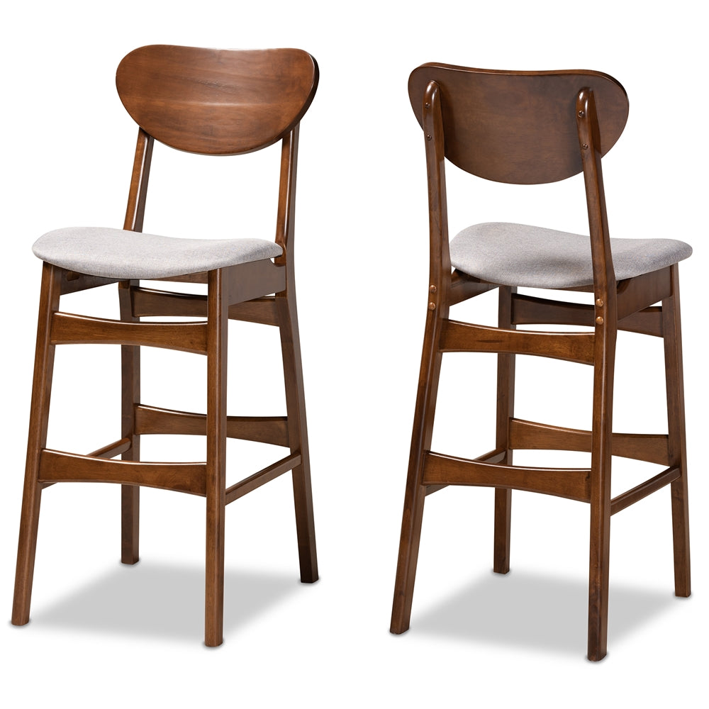 Baxton Studio Katya Mid-Century Modern Fabric Upholstered and Walnut Brown Finished Wood 2-Piece Bar Stool Set