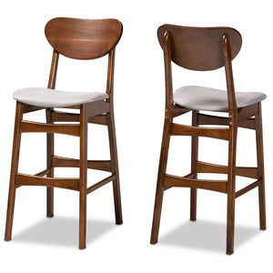 Baxton Studio Katya Mid-Century Modern Fabric Upholstered and Walnut Brown Finished Wood 2-Piece Bar Stool Set