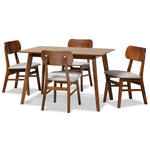 Load image into Gallery viewer, Baxton Studio Euclid Mid-Century Modern Grey Fabric Upholstered And Walnut Brown Finished Wood 5-Piece Dining Set
