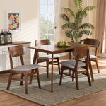 Load image into Gallery viewer, Baxton Studio Euclid Mid-Century Modern Grey Fabric Upholstered And Walnut Brown Finished Wood 5-Piece Dining Set
