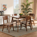 Load image into Gallery viewer, Baxton Studio Euclid Mid-Century Modern Sand Fabric Upholstered And Walnut Brown Finished Wood 5-Piece Dining Set
