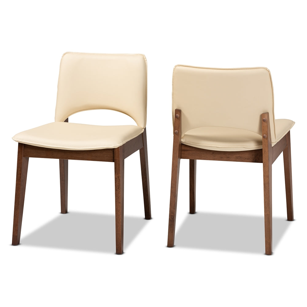 Baxton Studio Afton Mid-Century Modern Beige Faux Leather Upholstered And Walnut Brown Finished Wood 2-Piece Dining Chair Set