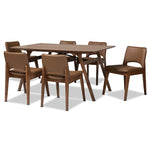 Load image into Gallery viewer, Baxton Studio Afton Mid-Century Modern Brown Faux Leather Upholstered And Walnut Brown Finished Wood 7-Piece Dining Set
