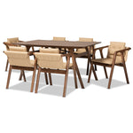 Load image into Gallery viewer, Baxton Studio Marcena Mid-Century Modern Beige Imitation Leather Upholstered And Walnut Brown Finished Wood 7-Piece Dining Set
