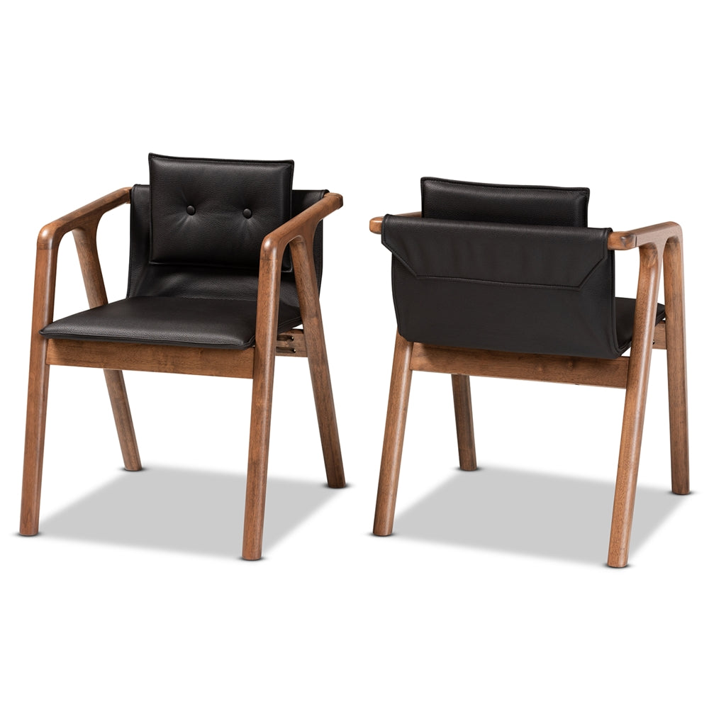 Baxton Studio Marcena Mid-Century Modern Black Imitation Leather Upholstered And Walnut Brown Finished Wood 2-Piece Dining Chair Set