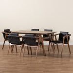 Load image into Gallery viewer, Baxton Studio Marcena Mid-Century Modern Black Imitation Leather Upholstered And Walnut Brown Finished Wood 7-Piece Dining Set
