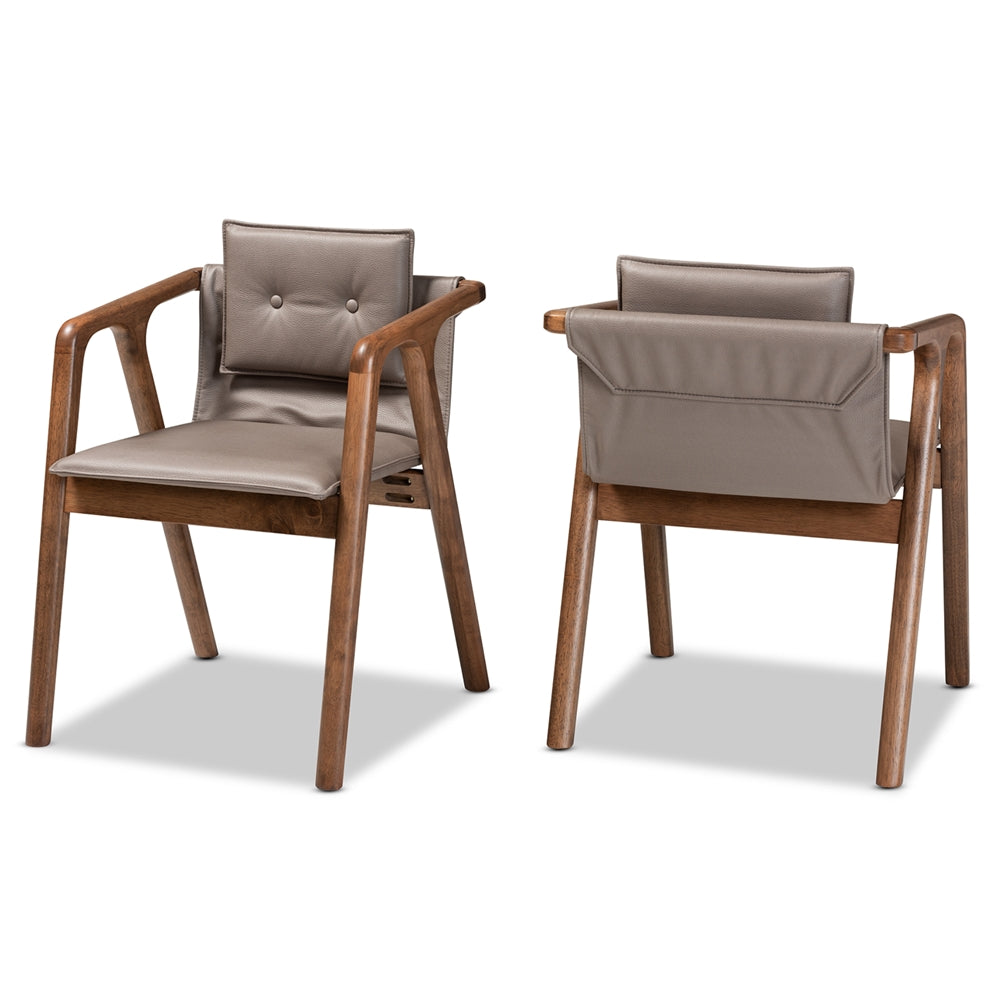 Baxton Studio Marcena Mid-Century Modern Grey Imitation Leather Upholstered And Walnut Brown Finished Wood 2-Piece Dining Chair Set