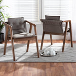 Load image into Gallery viewer, Baxton Studio Marcena Mid-Century Modern Grey Imitation Leather Upholstered And Walnut Brown Finished Wood 2-Piece Dining Chair Set
