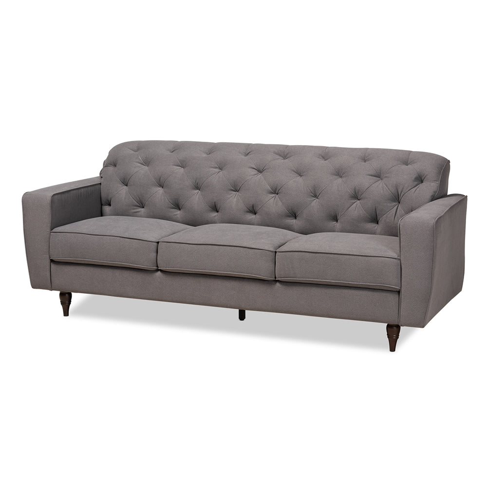 Baxton Studio Farley Modern and Contemporary Transitional Fabric Upholstered and Dark Brown Finished Wood Sofa