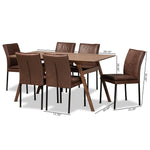 Load image into Gallery viewer, Baxton Studio Gerard Modern And Contemporary Distressed Brown Fabric Upholstered And Black Finished Metal With Walnut Brown Finished Wood 7-Piece Dining Set
