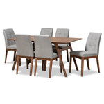 Load image into Gallery viewer, Baxton Studio Tara Mid-Century Modern Light Grey Fabric Upholstered And Walnut Brown Finished Wood 7-Piece Dining Set
