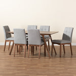 Load image into Gallery viewer, Baxton Studio Tara Mid-Century Modern Light Grey Fabric Upholstered And Walnut Brown Finished Wood 7-Piece Dining Set
