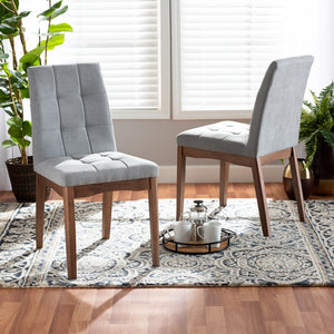 Baxton Studio Tara Mid-Century Modern Transitional Light Grey Fabric Upholstered And Walnut Brown Finished Wood 2-Piece Dining Chair Set