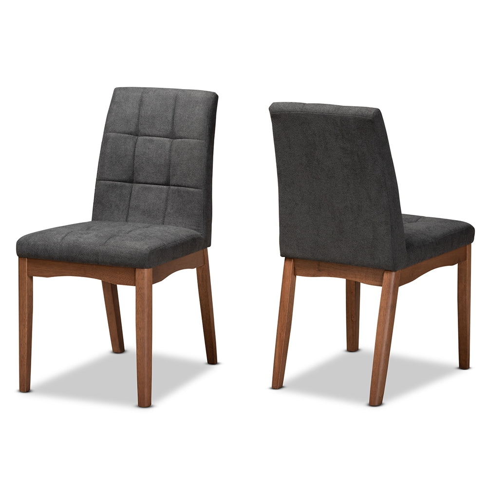 Baxton Studio Tara Mid-Century Modern Transitional Fabric Upholstered and Walnut Brown Finished Wood 2-Piece Dining Chair Set