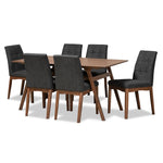 Load image into Gallery viewer, Baxton Studio Tara Mid-Century Modern Dark Grey Fabric Upholstered And Walnut Brown Finished Wood 7-Piece Dining Set
