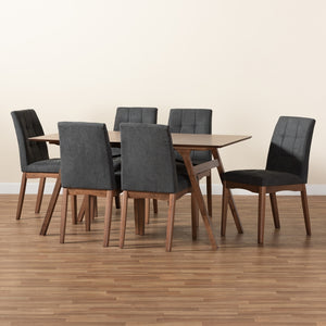 Baxton Studio Tara Mid-Century Modern Dark Grey Fabric Upholstered And Walnut Brown Finished Wood 7-Piece Dining Set