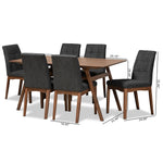 Load image into Gallery viewer, Baxton Studio Tara Mid-Century Modern Dark Grey Fabric Upholstered And Walnut Brown Finished Wood 7-Piece Dining Set
