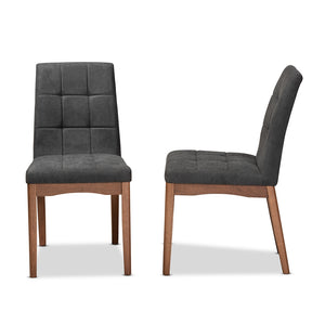 Baxton Studio Tara Mid-Century Modern Transitional Dark Grey Fabric Upholstered And Walnut Brown Finished Wood 2-Piece Dining Chair Set