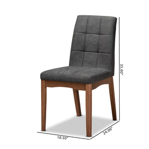 Baxton Studio Tara Mid-Century Modern Transitional Dark Grey Fabric Upholstered And Walnut Brown Finished Wood 2-Piece Dining Chair Set