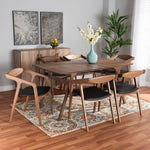 Load image into Gallery viewer, Baxton Studio Harland Mid-Century Modern Black Faux Leather Upholstered And Walnut Brown Finished Wood 7-Piece Dining Set
