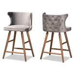 Load image into Gallery viewer, Baxton Studio Sagira Modern and Contemporary Transitional Velvet Fabric Upholstered and Finished Wood 2-Piece Counter Stool Set
