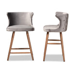 Load image into Gallery viewer, Baxton Studio Sagira Modern And Contemporary Transitional Grey Velvet Fabric Upholstered And Walnut Brown Finished Wood 2-Piece Counter Stool Set
