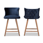 Load image into Gallery viewer, Baxton Studio Sagira Modern And Contemporary Transitional Navy Blue Velvet Fabric Upholstered And Walnut Brown Finished Wood 2-Piece Counter Stool Set
