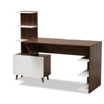 Load image into Gallery viewer, Baxton Studio Tobias Mid-Century Modern Two-Tone White And Walnut Brown Finished Wood Storage Computer Desk With Shelves
