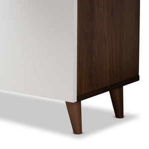 BAXTON STUDIO TOBIAS MID-CENTURY MODERN TWO-TONE WHITE AND WALNUT BROWN FINISHED WOOD STORAGE COMPUTER DESK WITH SHELVES