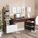 Load image into Gallery viewer, Baxton Studio Tobias Mid-Century Modern Two-Tone White And Walnut Brown Finished Wood Storage Computer Desk With Shelves
