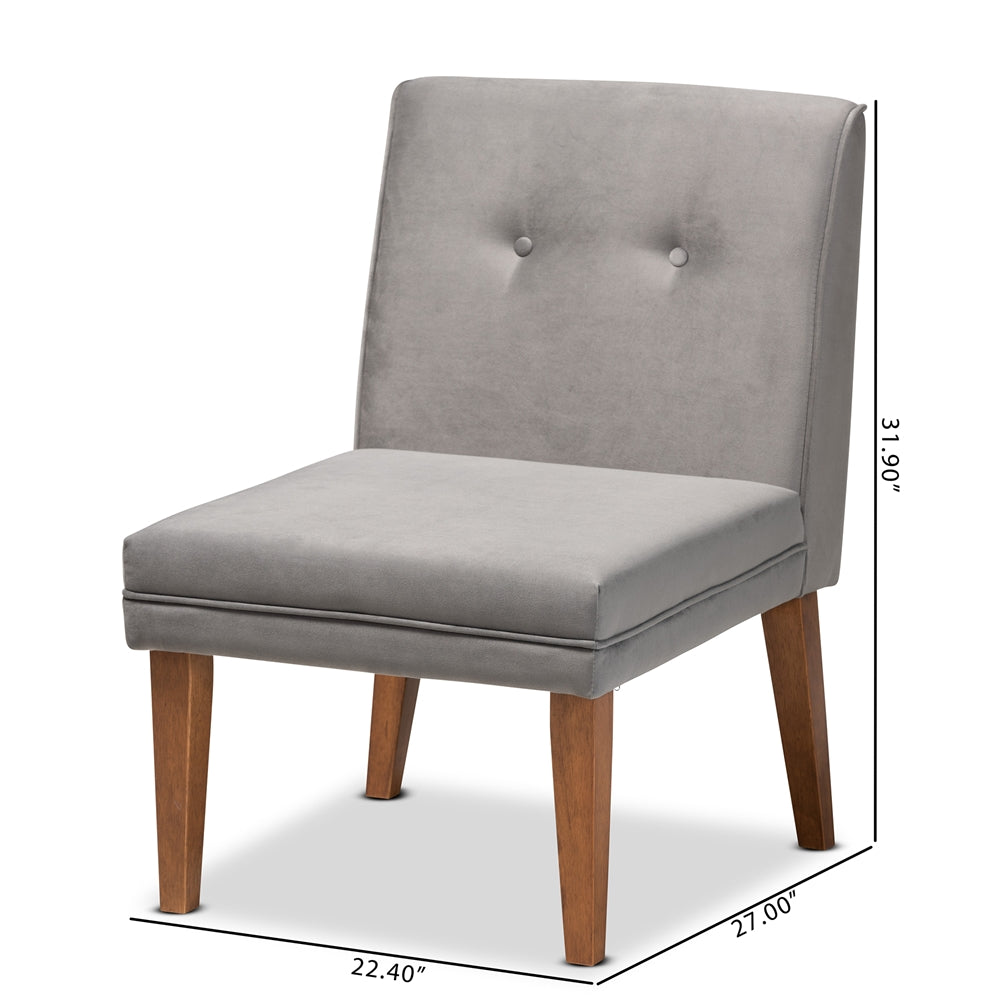 Baxton Studio Stewart Mid-Century Modern Grey Velvet Upholstered And Walnut Brown Finished Wood Dining Chair