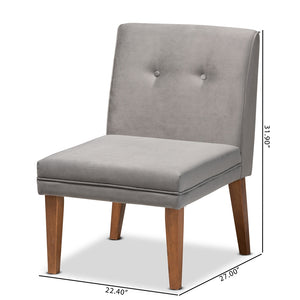 Baxton Studio Stewart Mid-Century Modern Grey Velvet Upholstered And Walnut Brown Finished Wood Dining Chair