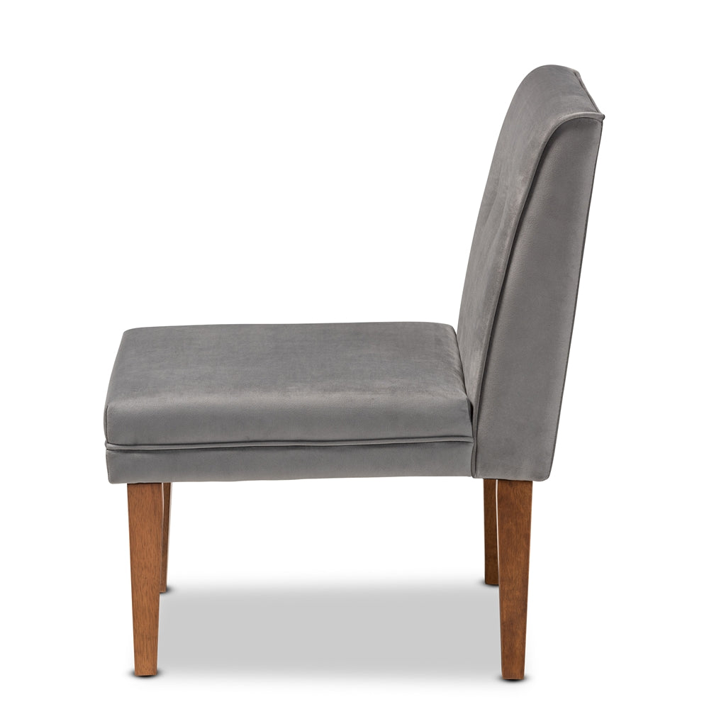 Baxton Studio Stewart Mid-Century Modern Grey Velvet Upholstered And Walnut Brown Finished Wood Dining Chair