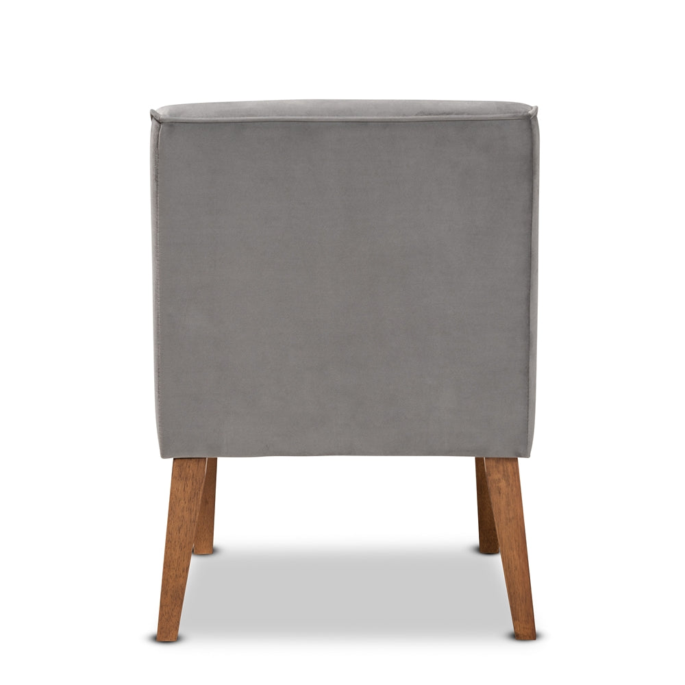 Baxton Studio Stewart Mid-Century Modern Grey Velvet Upholstered And Walnut Brown Finished Wood Dining Chair